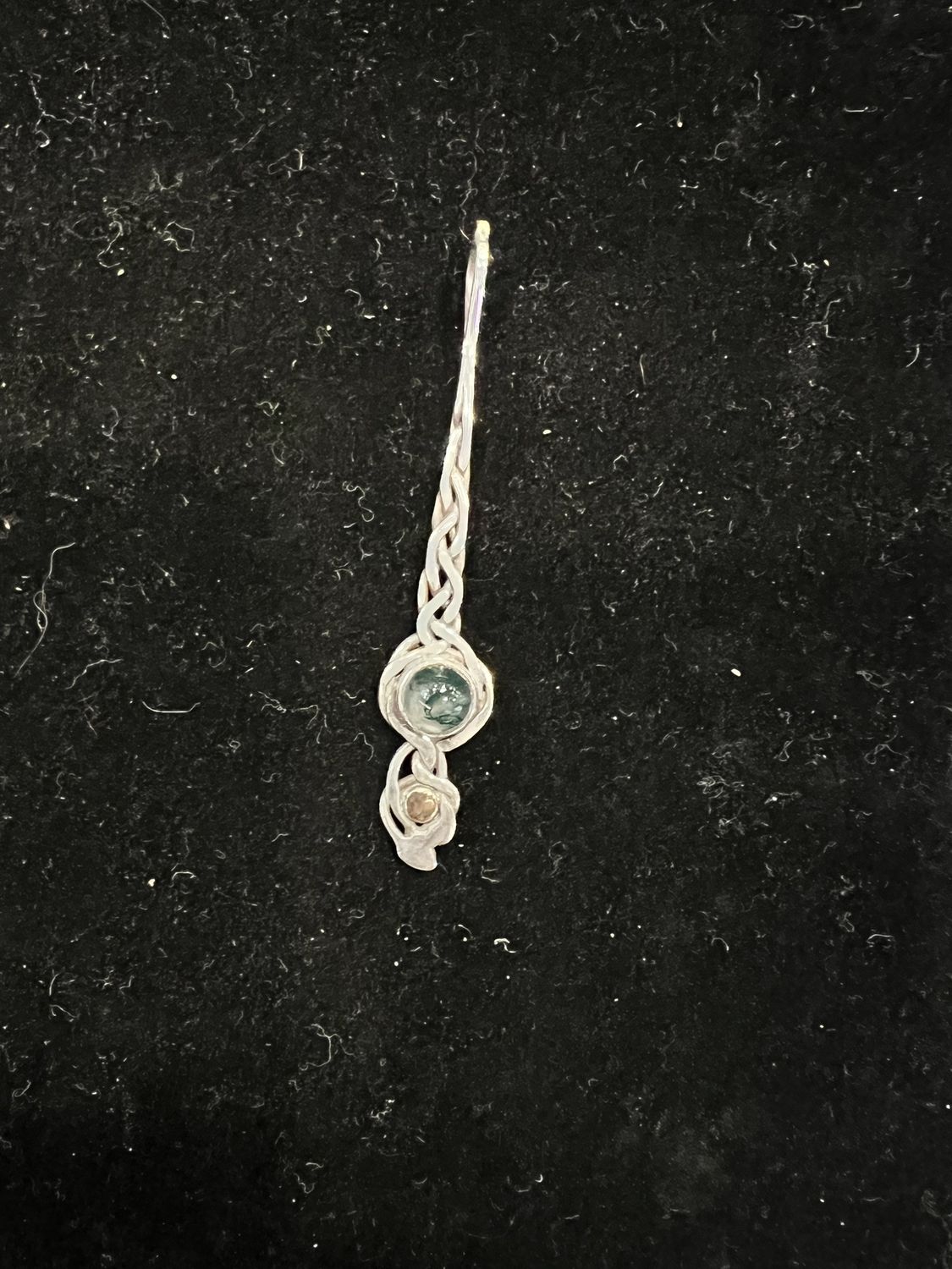 PA Celtic Point Sterling Pendant w Moss Agate and Gold Accent