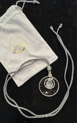 La Loupe Silver Tone Lens Necklace - Gray Suede with Encircled Chlorite Quartz