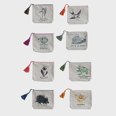 Cotton Printed Zip Pouch with Tassel