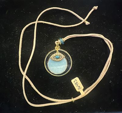 La Loupe Lens Necklace - Tan Suede with Evil Eye and Amazonite