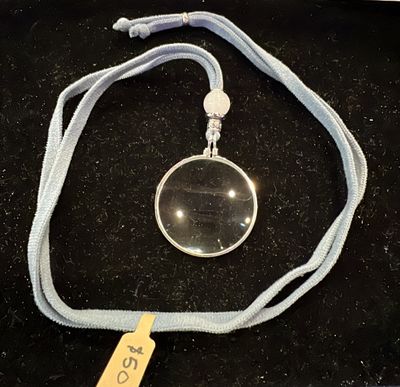 La Loupe Silver Tone Lens Necklace - Blue Velvet with Quartz Bead