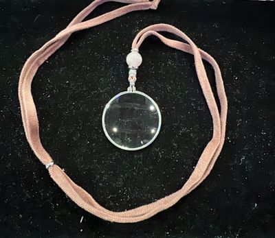 La Loupe Silver Tone Lens Necklace - Pink Velvet with Rose Quartz Bead