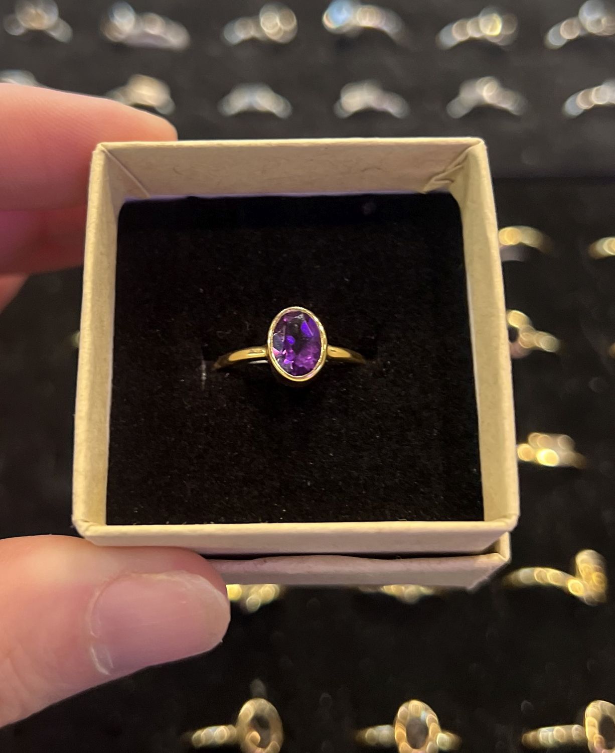 Graced Gold Stackable Ring Amethyst Faceted Oval