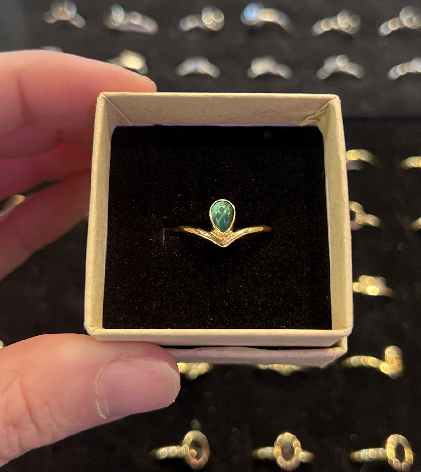 Graced Gold Stackable Ring Malachite Marquis
