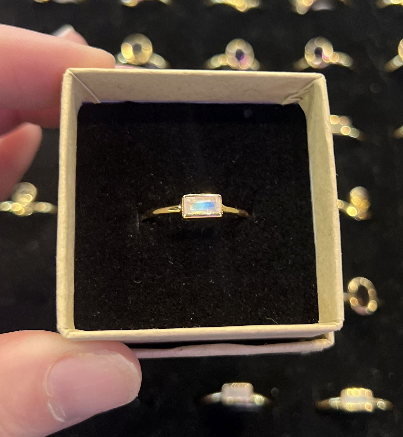 Graced Gold Stackable Ring Moonstone Baguette