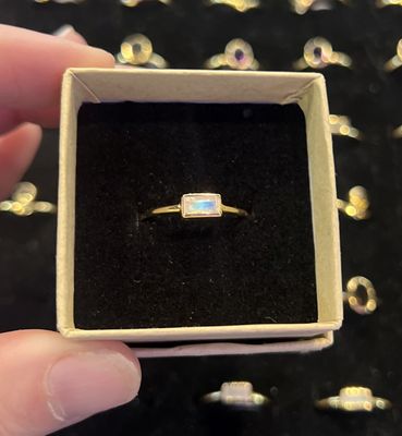 Graced Gold Stackable Ring Moonstone Baguette