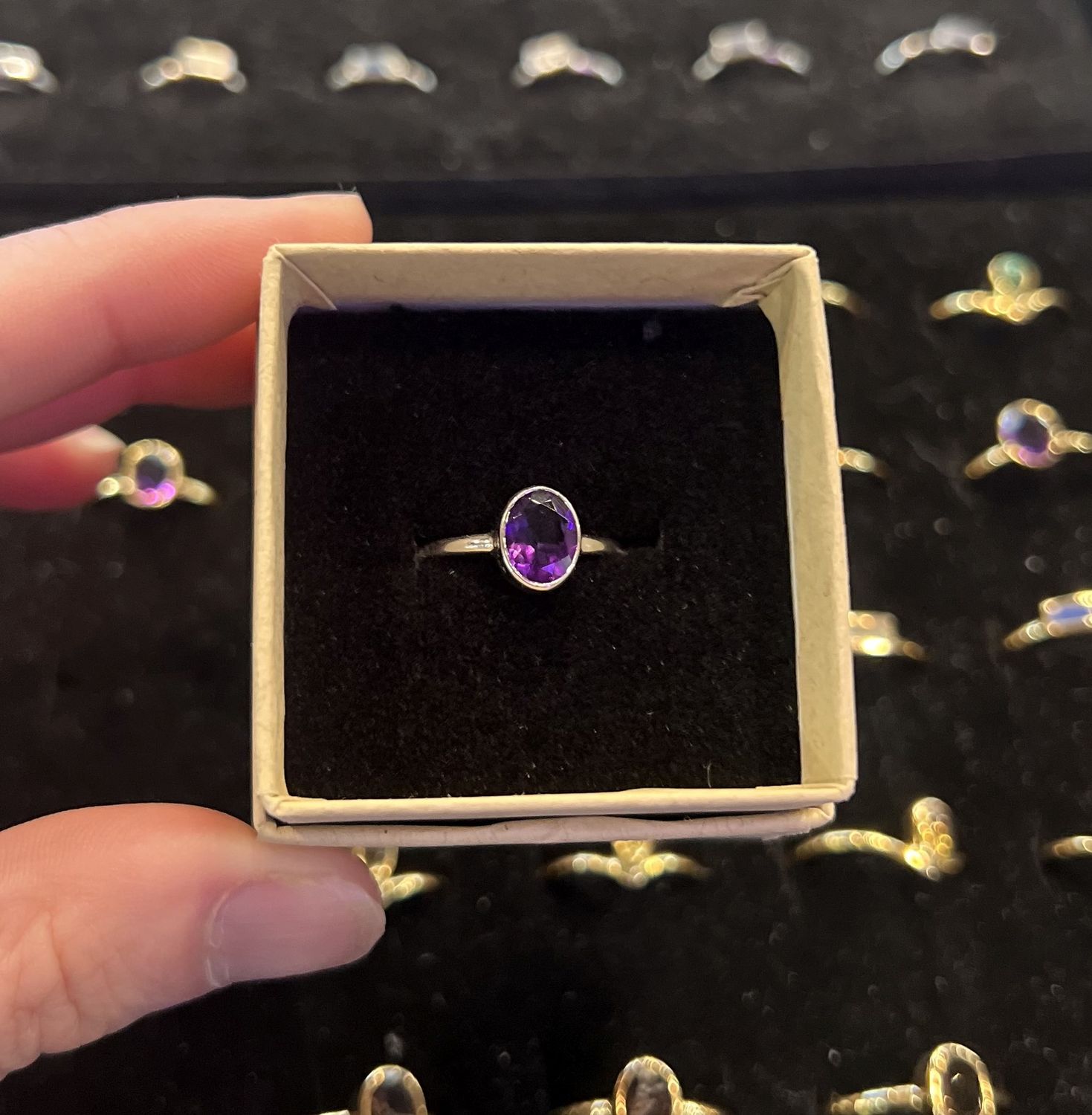 Graced Silver Stackable Ring Amethyst Faceted Oval