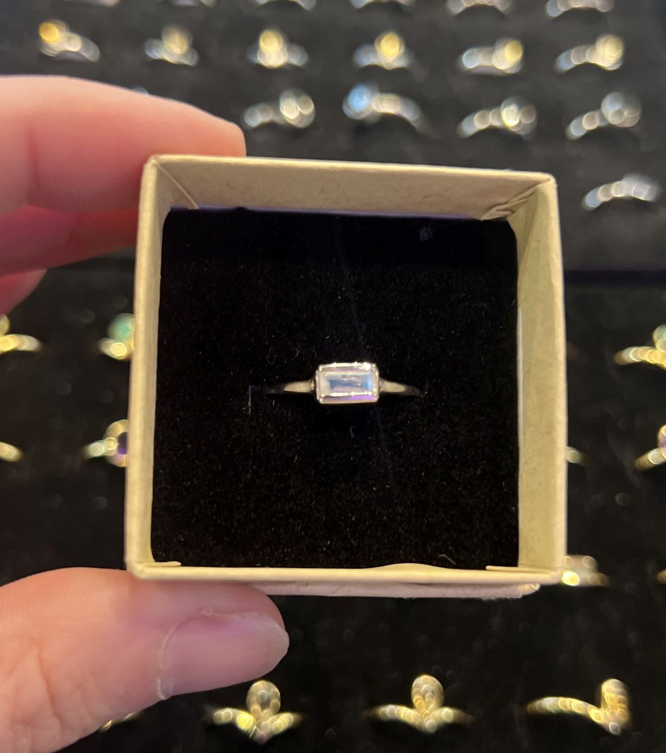 Graced Silver Stackable Ring Moonstone Baguette