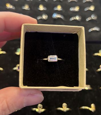 Graced Silver Stackable Ring Moonstone Baguette