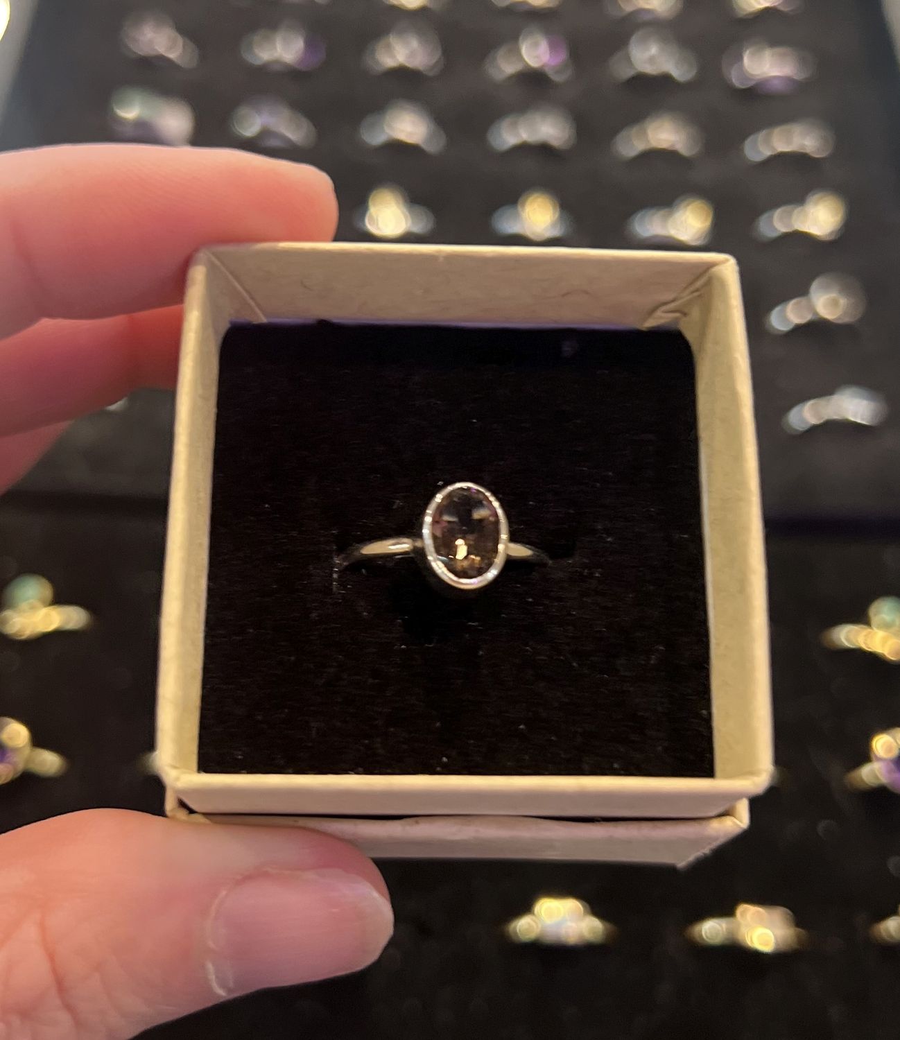 Graced Silver Stackable Ring Smoky Quartz Faceted Oval