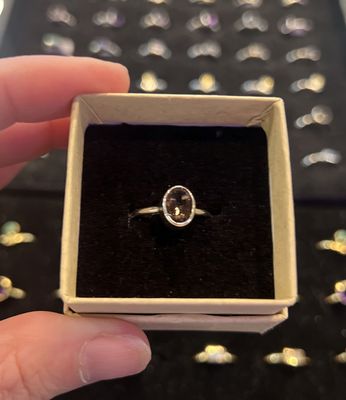 Graced Silver Stackable Ring Smoky Quartz Faceted Oval