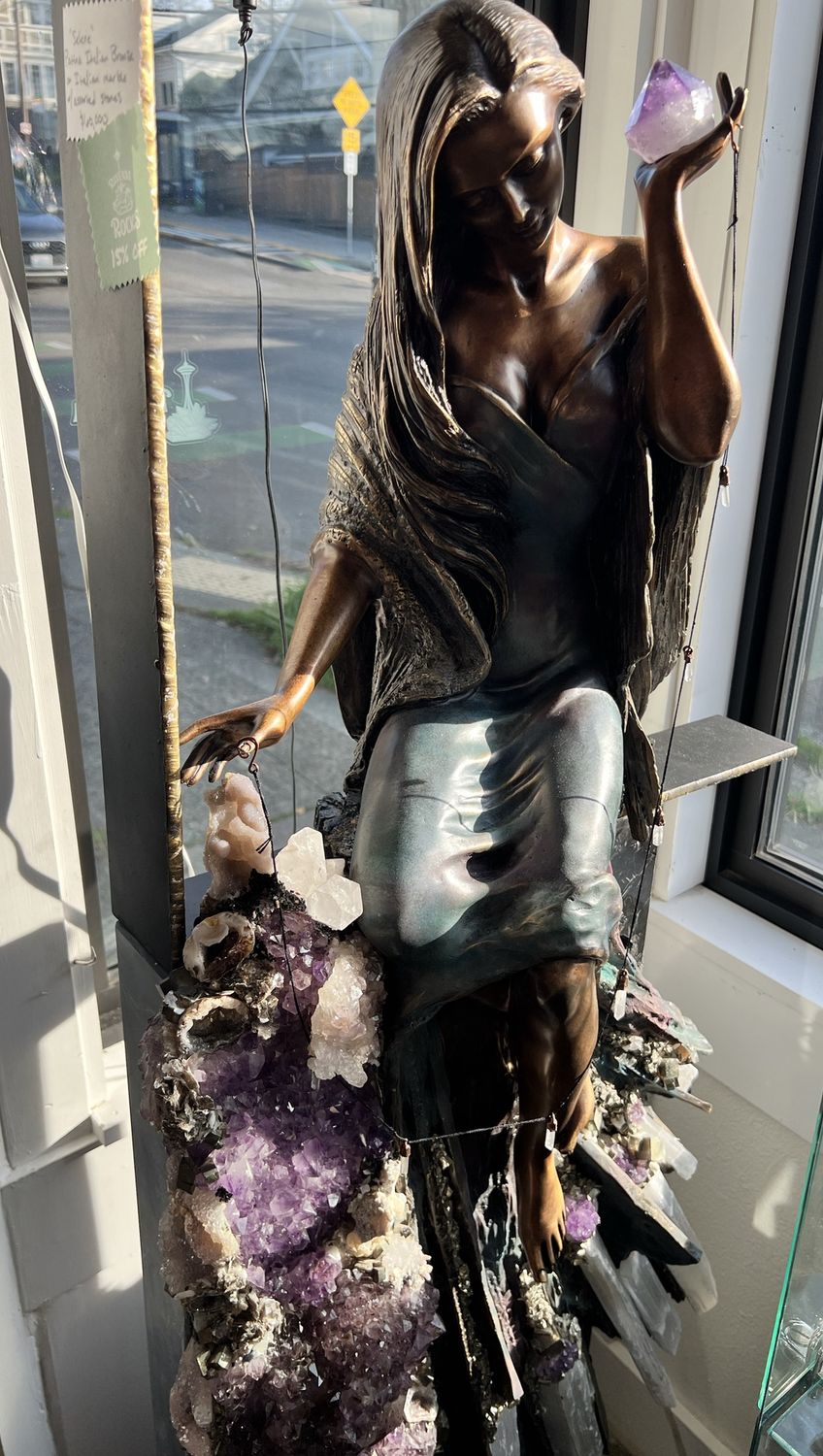 &quot;Selene&quot; Patina Bronze Statue on Italian Marble with Stone Inlays