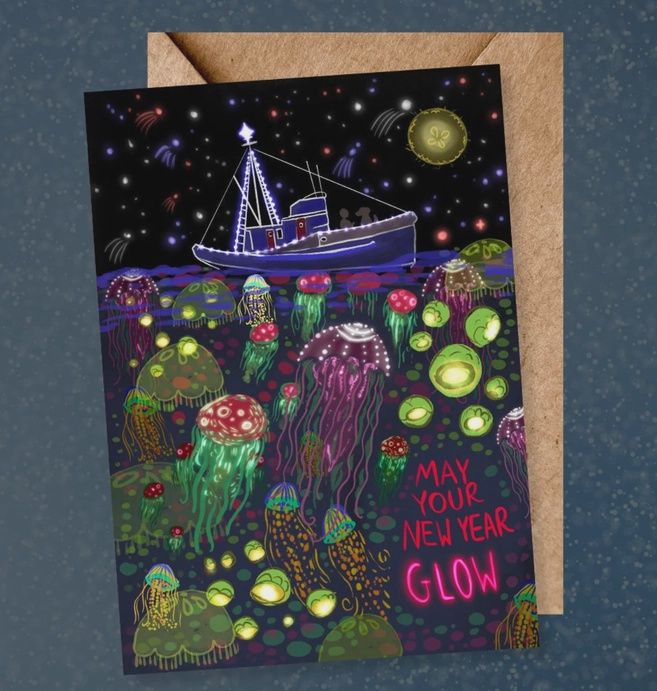 Jellyfishing New Year Greeting Card