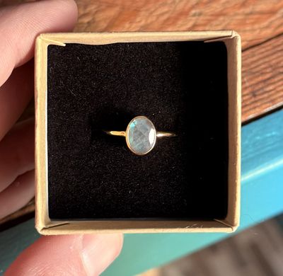 Graced Gold Stackable Ring Labradorite Faceted Oval