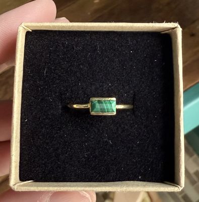 Graced Gold Stackable Ring Malachite Baguette
