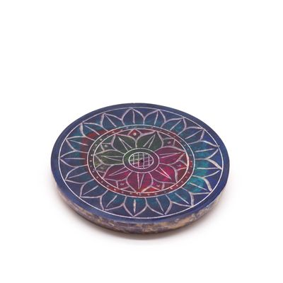 Soapstone Disc Incense Holder 8cm - Lotus