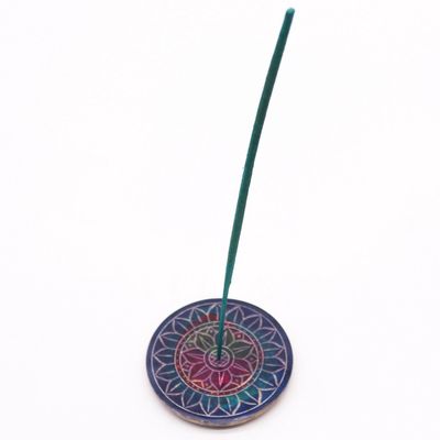 Soapstone Disc Incense Holder 8cm - Lotus