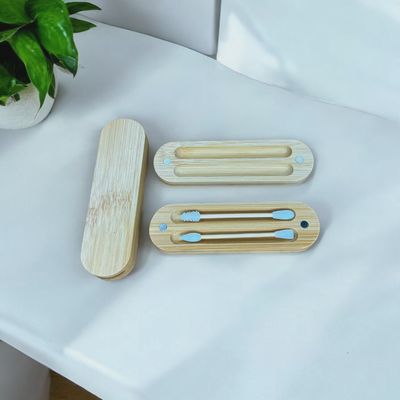 Reusable Bamboo Silicone Swabs in Case
