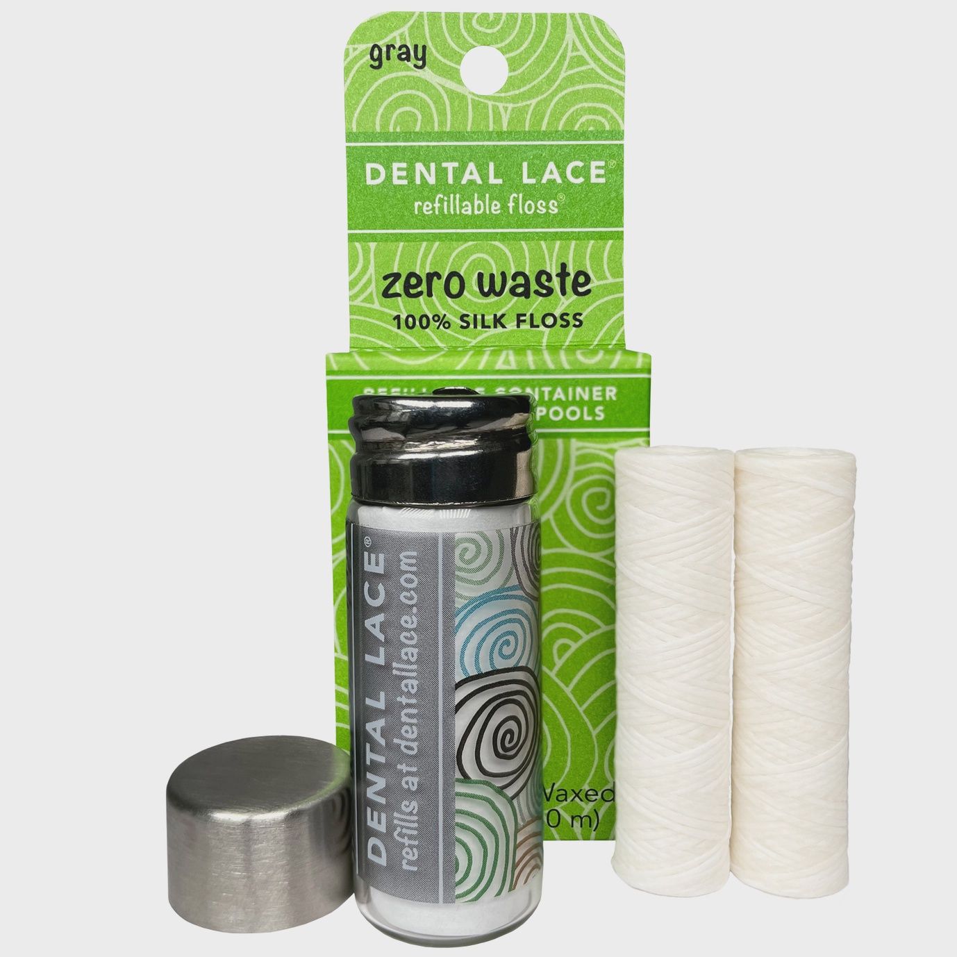 Dental Lace Silk Floss with Glass Jar and Refill, Style: Gray