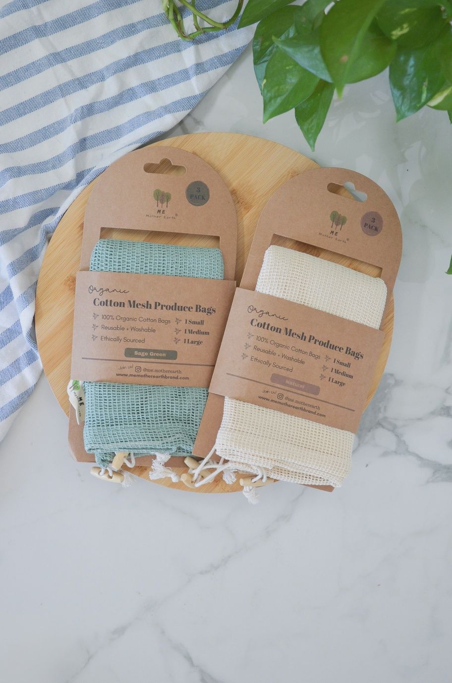 Organic Cotton Mesh Produce Bags- 3 Pack