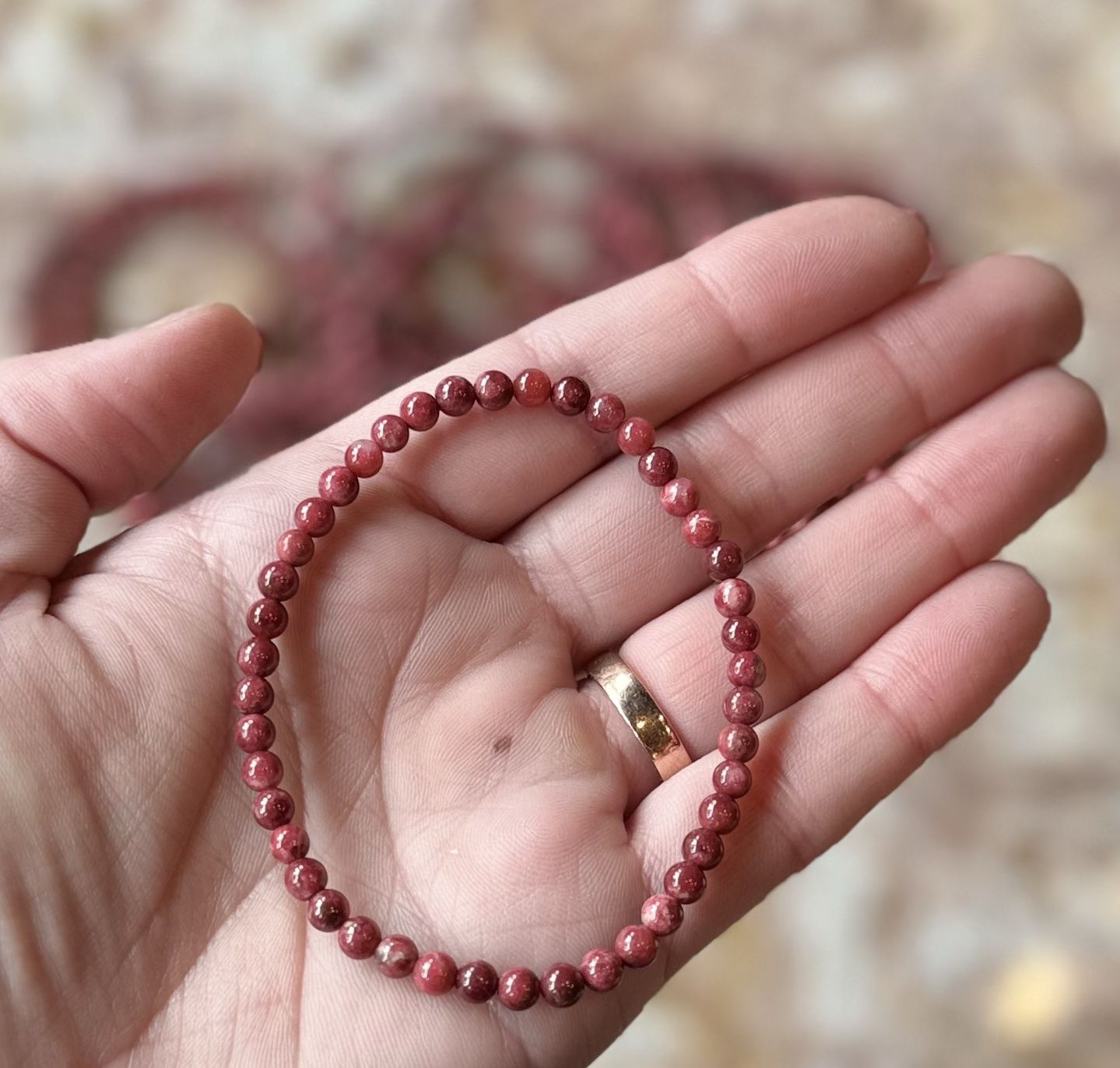 4mm Thulite Beaded Stretch Bracelet