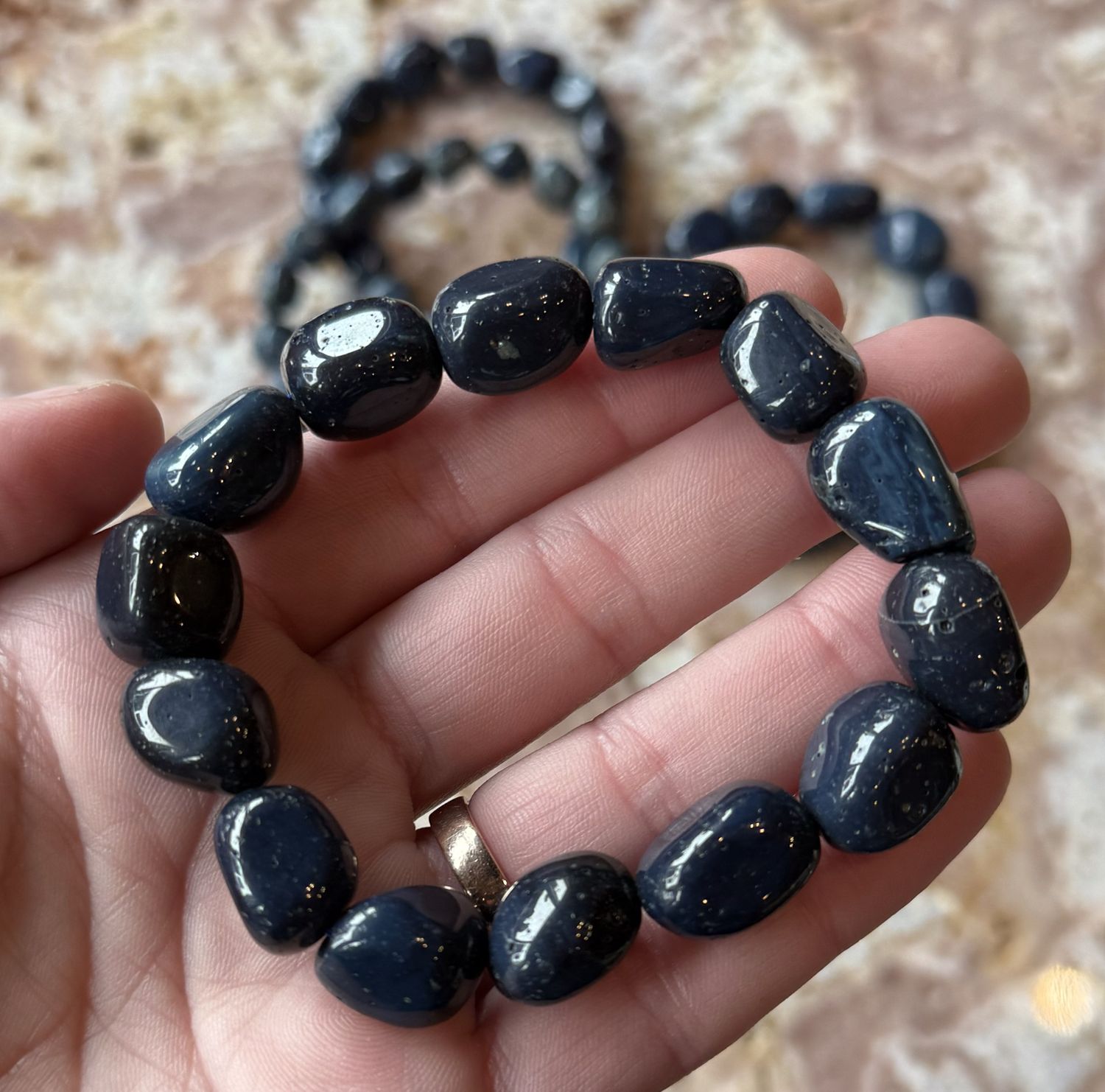 Sieber Agate / Blue Obsidian Tumble Stone Beaded Stretch Bracelet