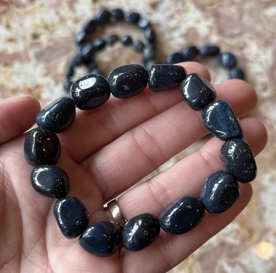 Sieber Agate / Blue Obsidian Tumble Stone Beaded Stretch Bracelet