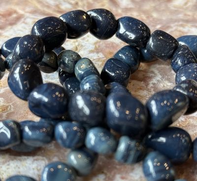 Sieber Agate / Blue Obsidian Tumble Stone Beaded Stretch Bracelet
