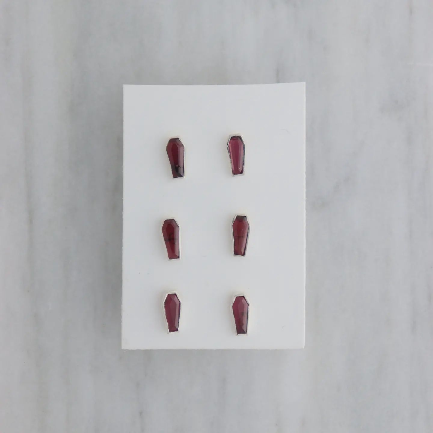 Garnet Coffin Stud Earrings