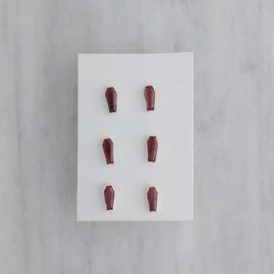 Garnet Coffin Stud Earrings