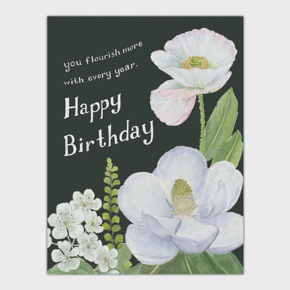 Floral Birthday Card - White and Green Magnolia and Poppy