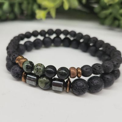 2-Bracelet Set | Kambaba Jasper &amp; Lava Stone