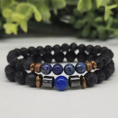 2-Bracelet Set | Lapis Lazuli &amp; Lava Stone