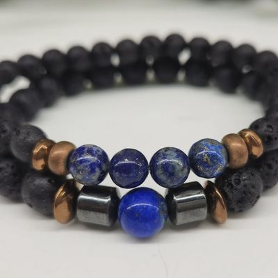 2-Bracelet Set | Lapis Lazuli &amp; Lava Stone