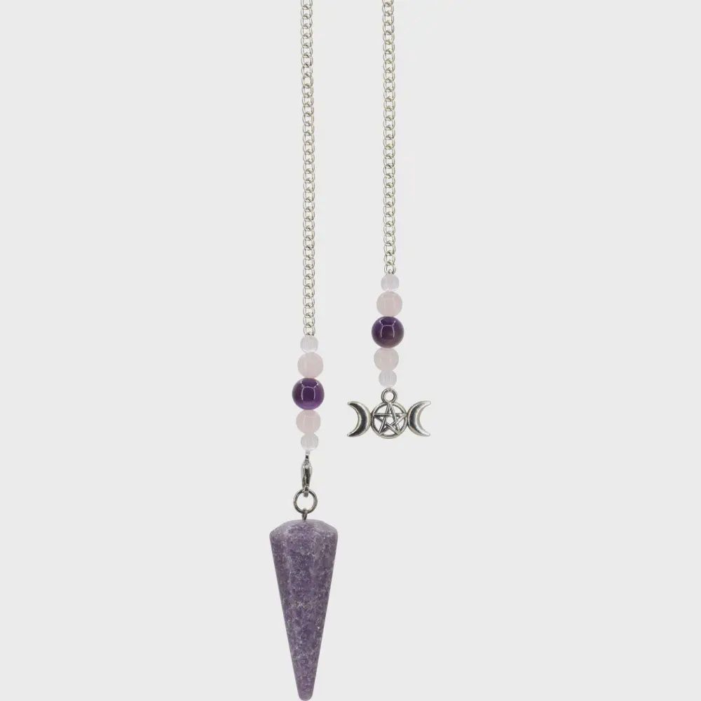 Crystal Point Pendulum w Charm, Type: Lepidolite