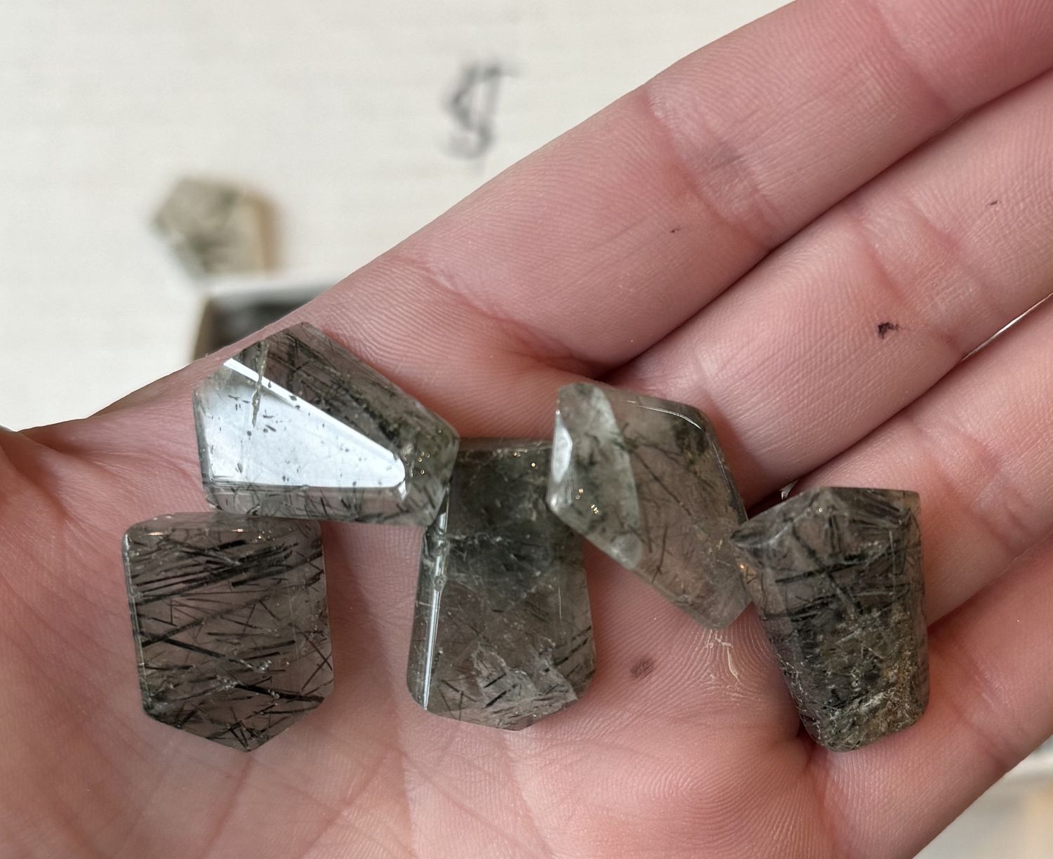 Epidote and Tourmaline in Quartz Polished Pocket Stone