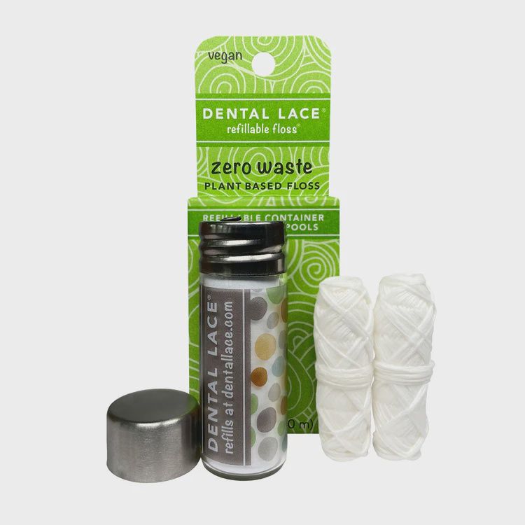 Dental Lace Bamboo Charcoal Vegan Floss with Glass Container (2x 33yd)