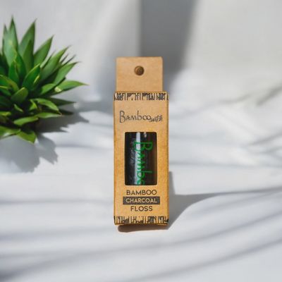 Charcoal Vegan Bamboo Floss in Glass Container