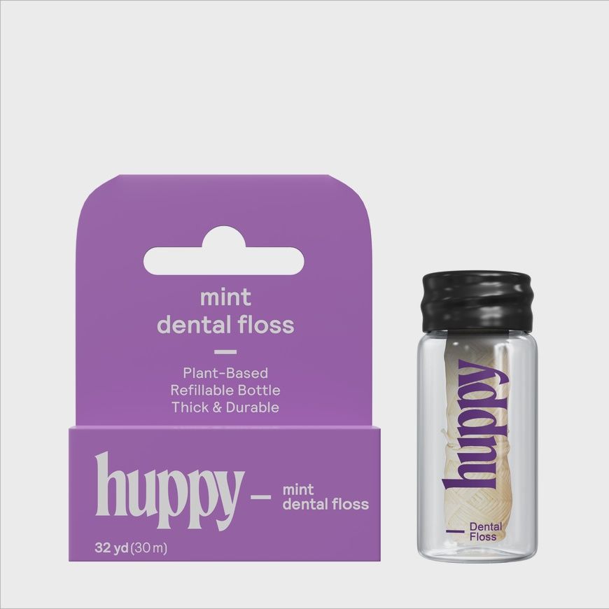 Huppy Vegan Mint Dental Floss | Durable | Plastic-Free Jar
