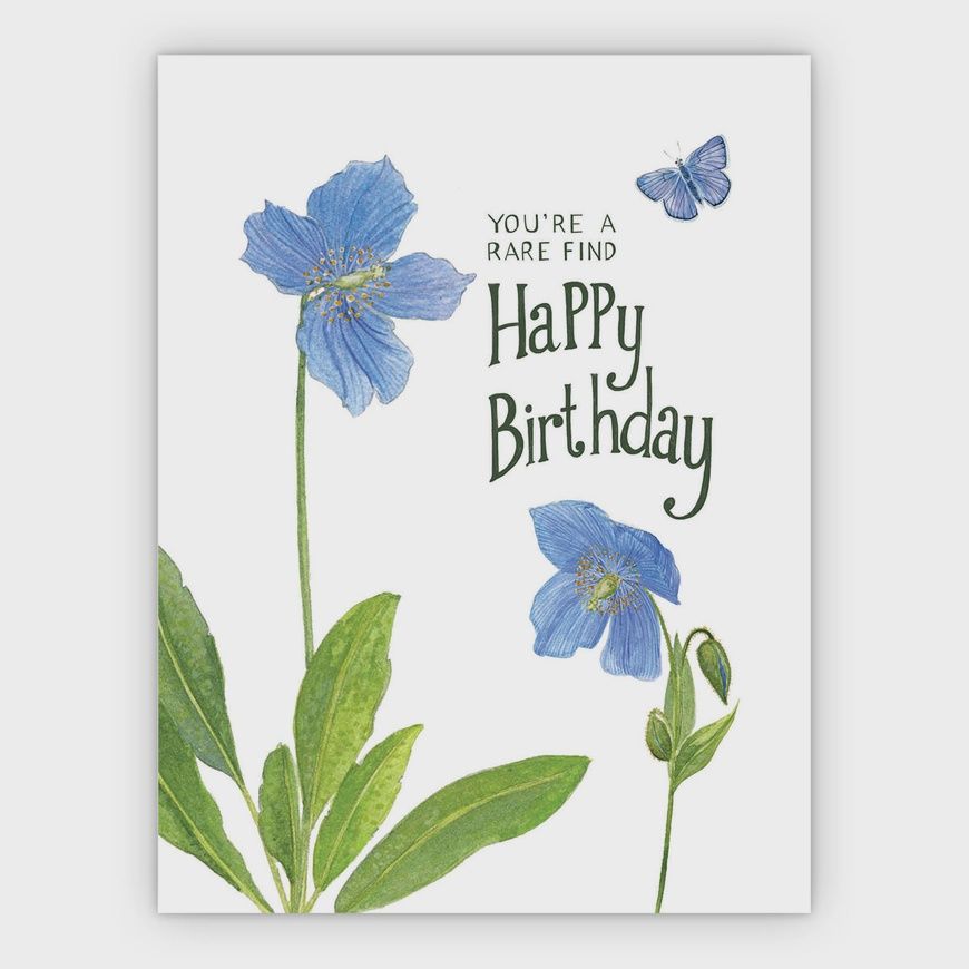 Blue Poppy Floral Birthday Greeting Card