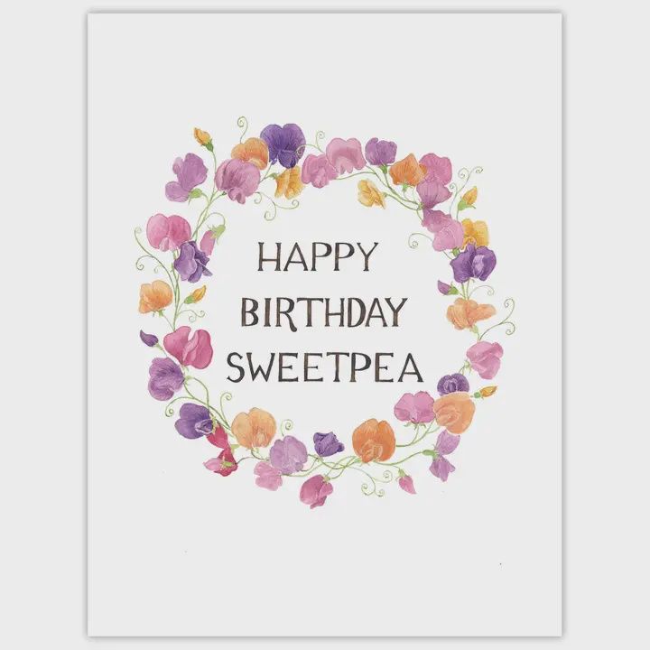 Watercolor Sweetpea Birthday Floral Greeting Card