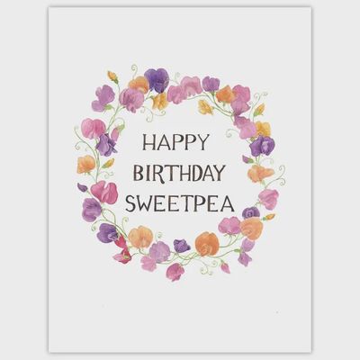 Watercolor Sweetpea Birthday Floral Greeting Card