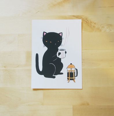 Coffee Cat 5x7 Postcard Art Print