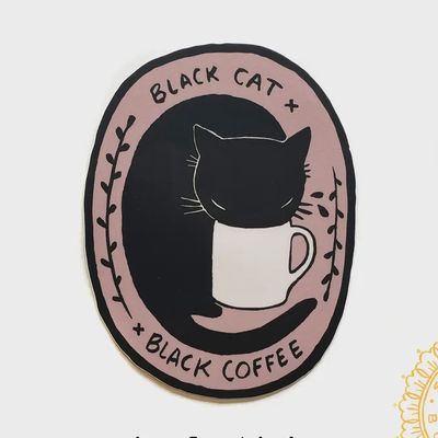 Black Cat Black Coffee Vinyl Sticker