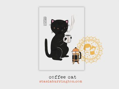 Coffee Cat 5x7 Postcard Art Print