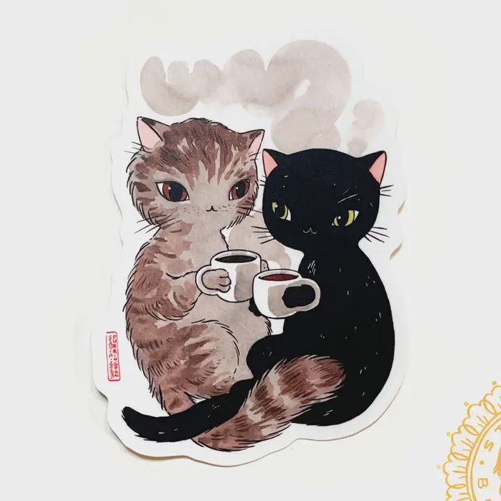 Coffee Cat Cuddle Vinyl Sticker