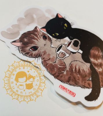 Coffee Cat Cuddle Vinyl Sticker