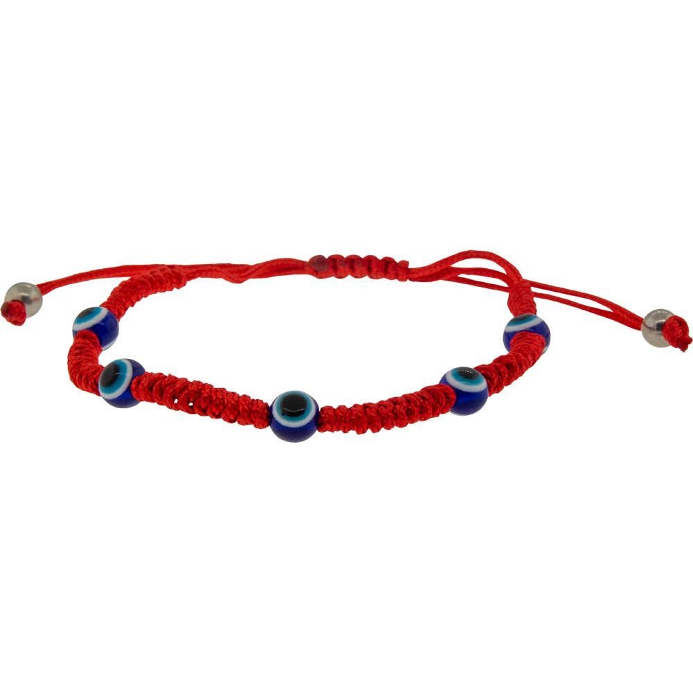Evil Eye Adjustable Cord Bracelet, Colour: Red