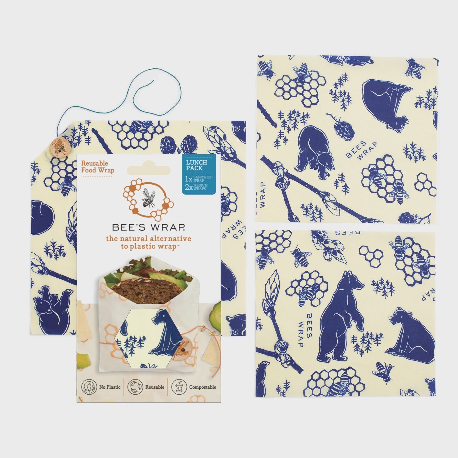 Bee's Wrap Lunch 3-pack, Style: Bees &amp; Bears