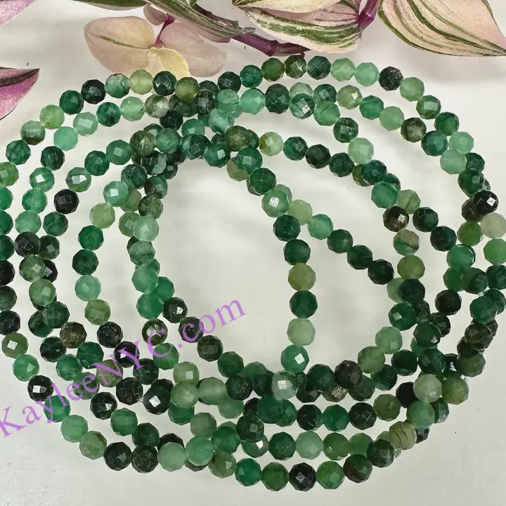 4mm Emerald Beaded Stretch Bracelet, Style: Faceted